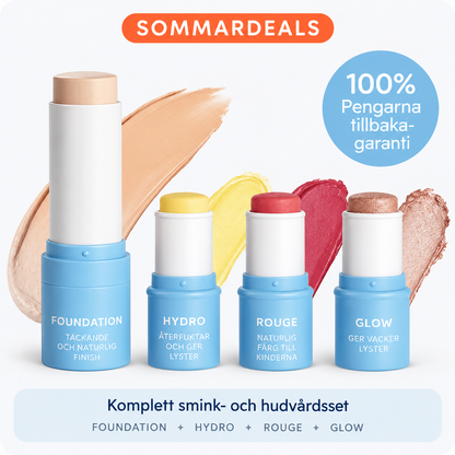 Foundation + Hydro + Rouge + Glow | Komplett smink- och hudvårdsset