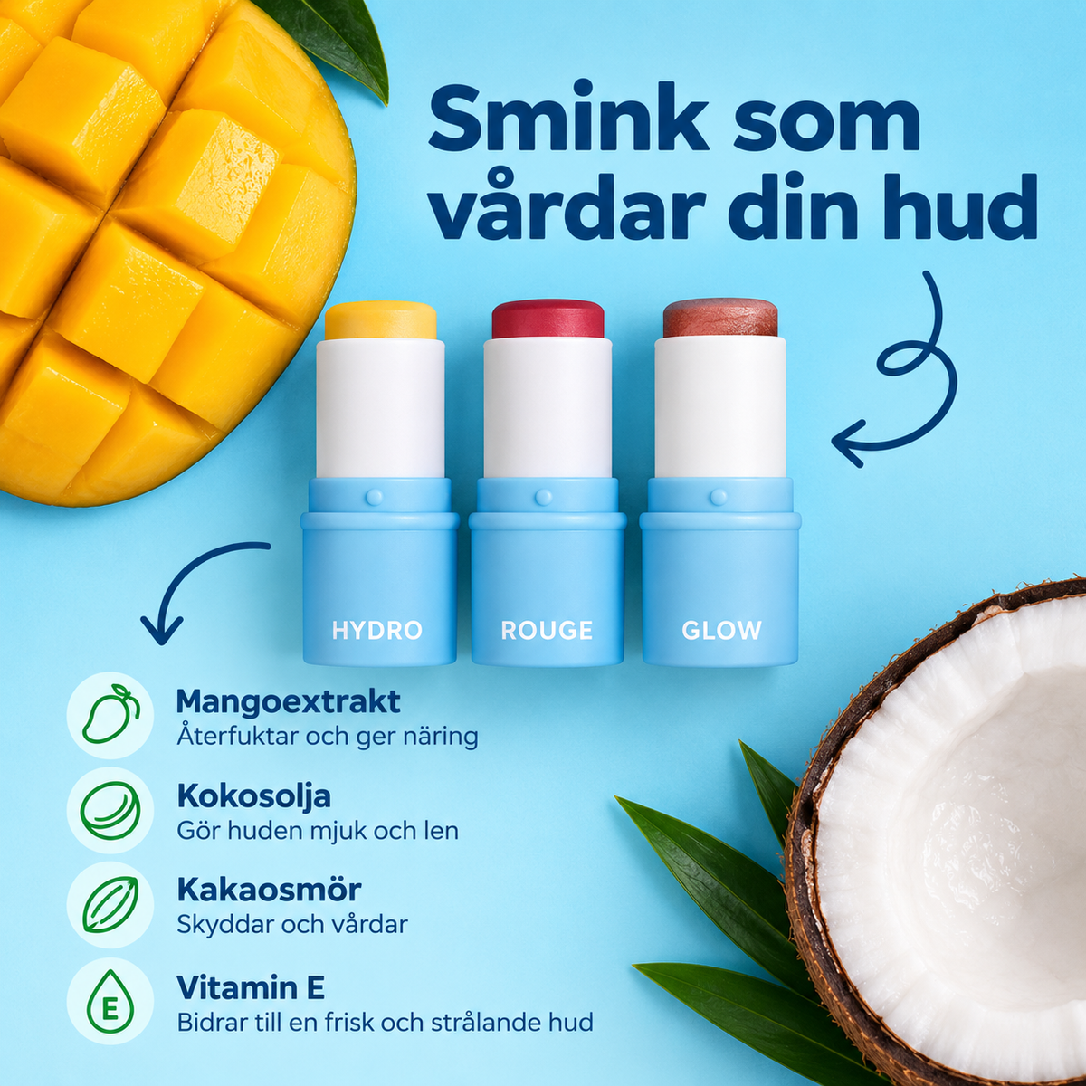 Foundation + Hydro + Rouge + Glow | Komplett smink- och hudvårdsset