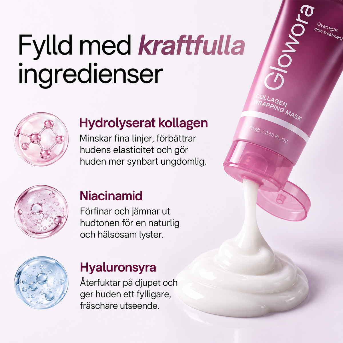 Glowora Kollagenmask – Intensiv Återfuktning & Lyster